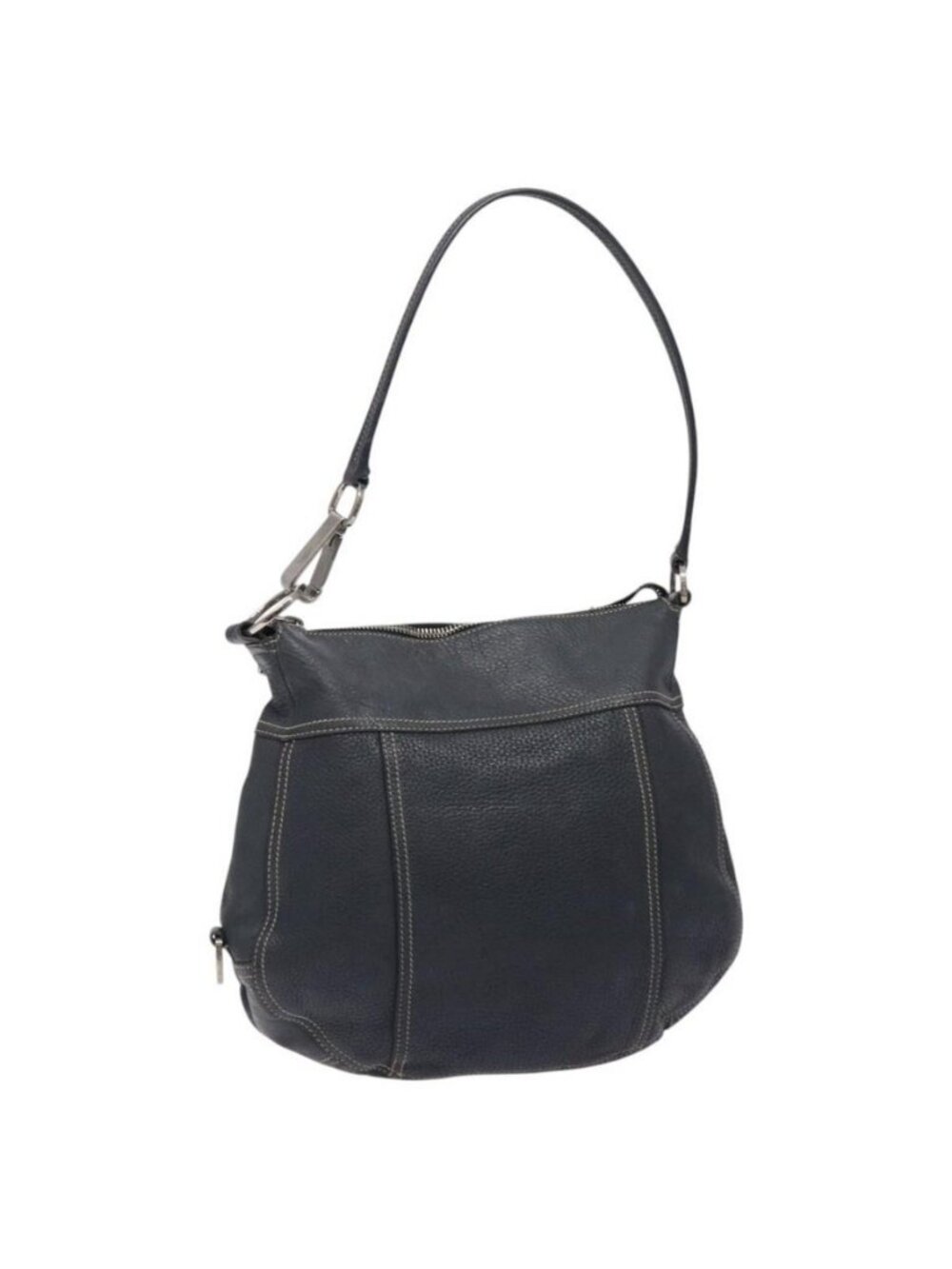 Authentic PRADA Shoulder Bag Leather Navy Silver